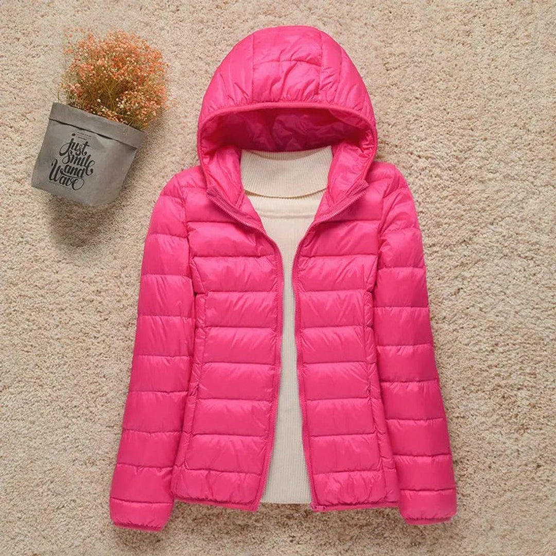 Women's Lightweight Hooded Quilted Jacket Packable Down Puffer - Fuchsia
