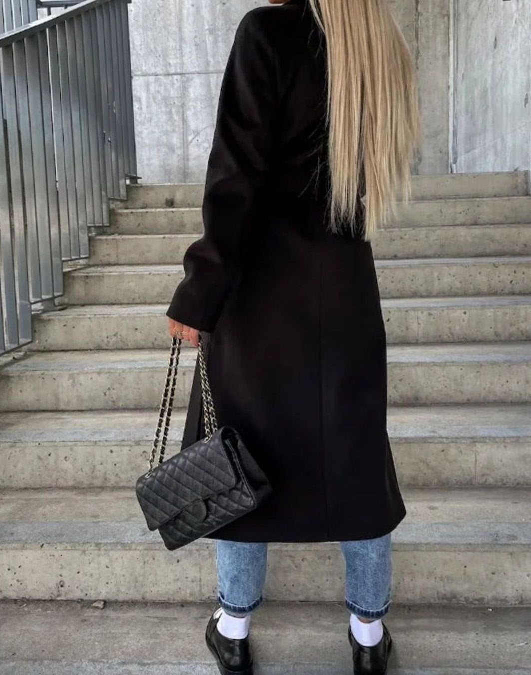 Women's Long Lapel Double-Button Front Coat