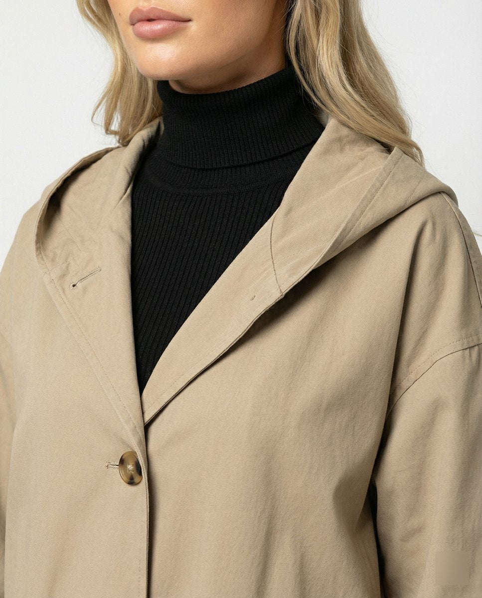 Women's Long Waterproof Hooded Trench Coat
