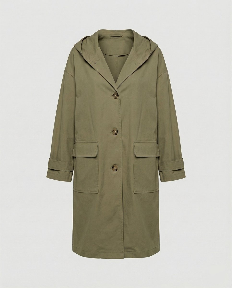 Women's Long Waterproof Hooded Trench Coat - Green