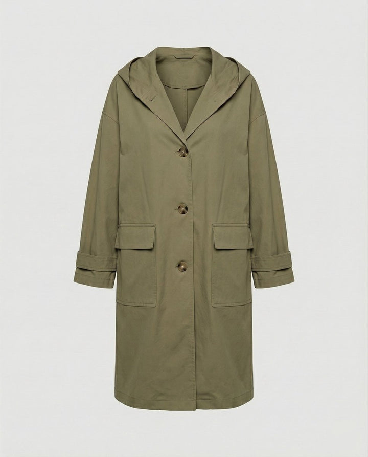 Women's Long Waterproof Hooded Trench Coat - Green