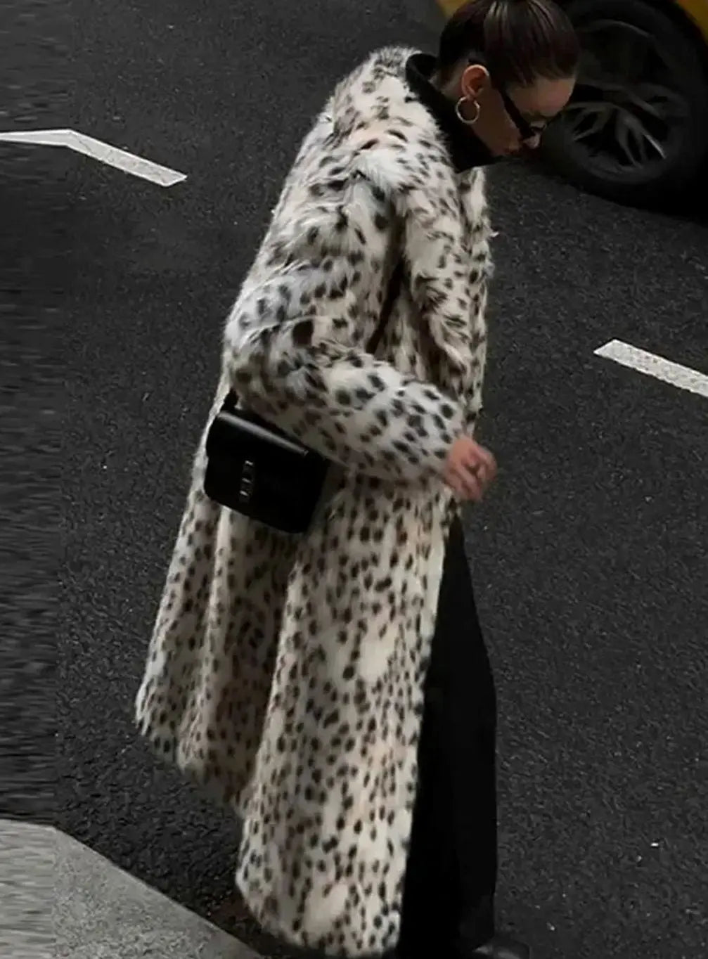 Women's Longline Leopard Print Faux Fur Coat - Leopard