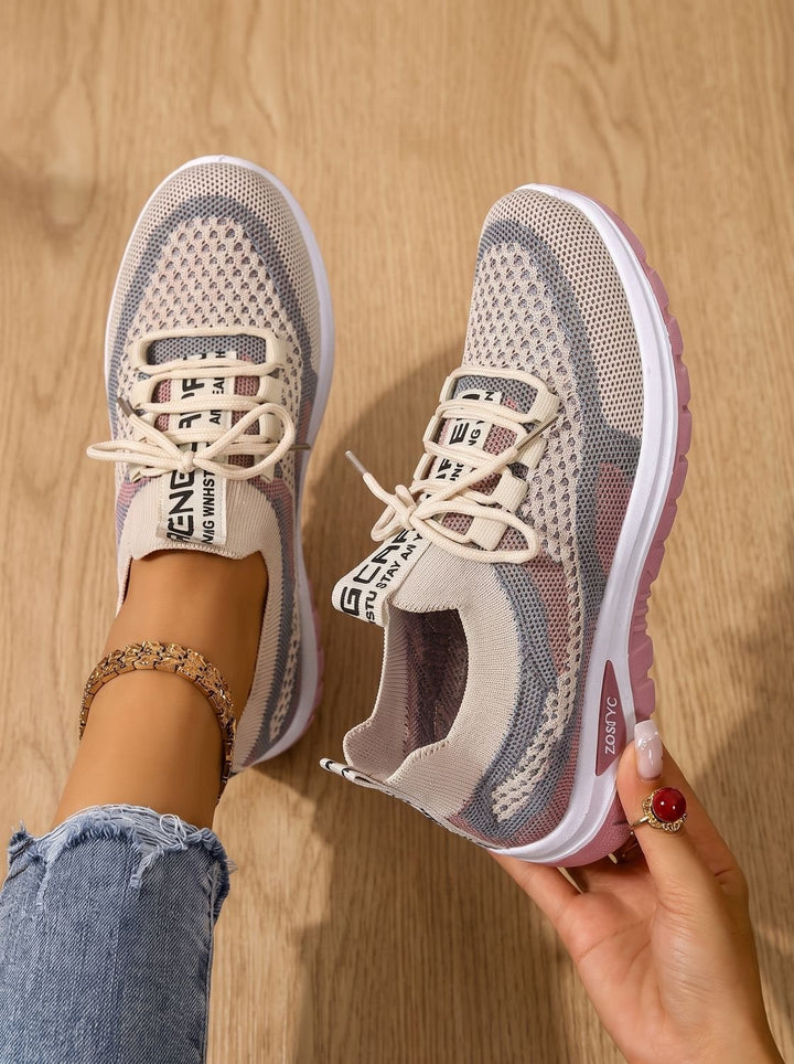 Women's Orthopedic Lace-Up Breathable Mesh Walking Sneakers - Khaki