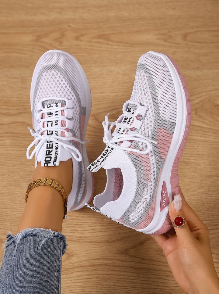 Women's Orthopedic Lace-Up Breathable Mesh Walking Sneakers - Pink