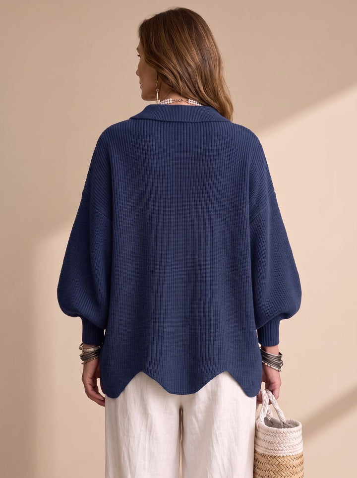 Women's Oversized Lantern-Sleeve Gold-Button Knit Cardigan
