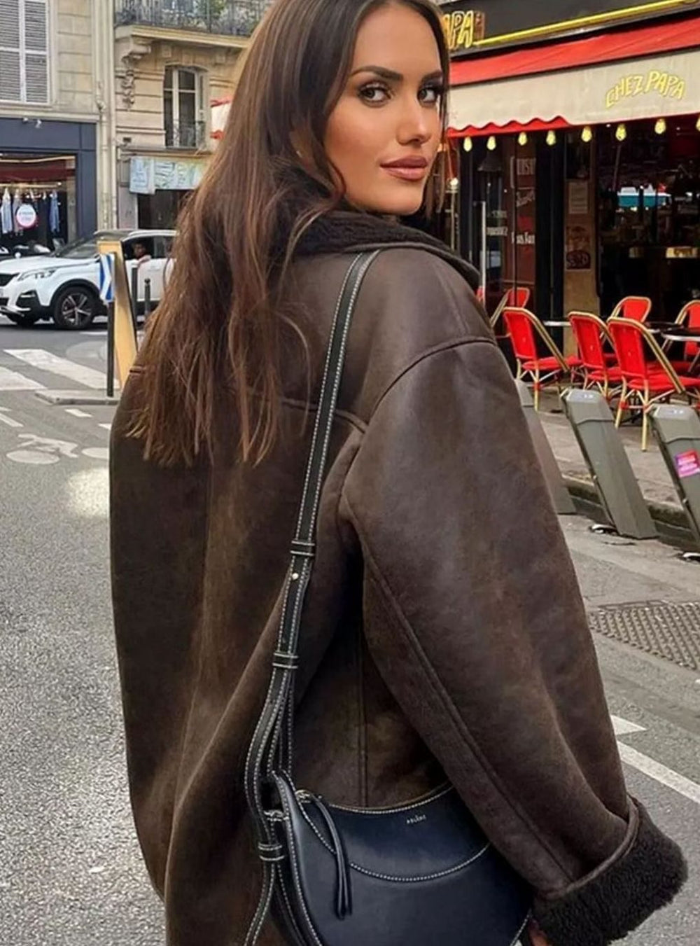 Women's Oversized Sherpa-Lined Double-Breasted Jacket