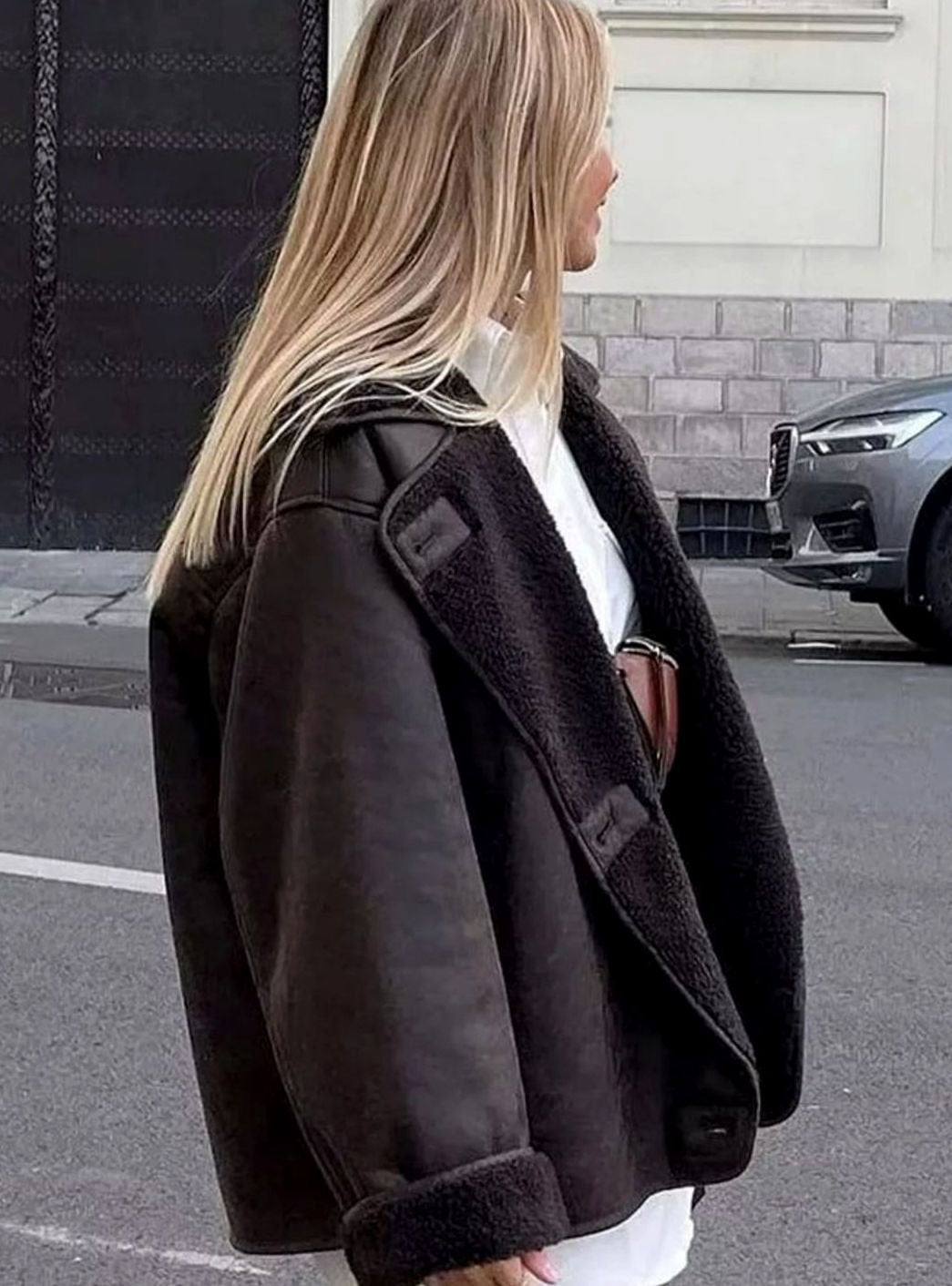 Women's Oversized Sherpa-Lined Double-Breasted Jacket