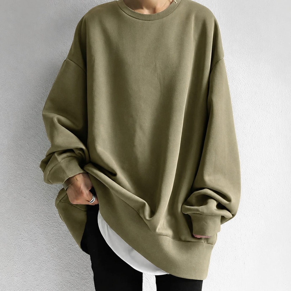 Women's Oversized Tunic Sweater Drop-Shoulder Crewneck Long Sleeve - Brown