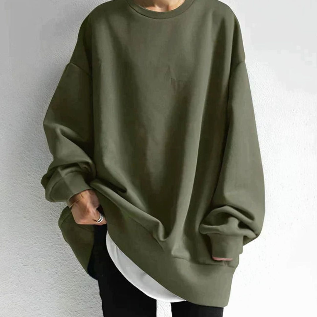 Women's Oversized Tunic Sweater Drop-Shoulder Crewneck Long Sleeve - Army Green