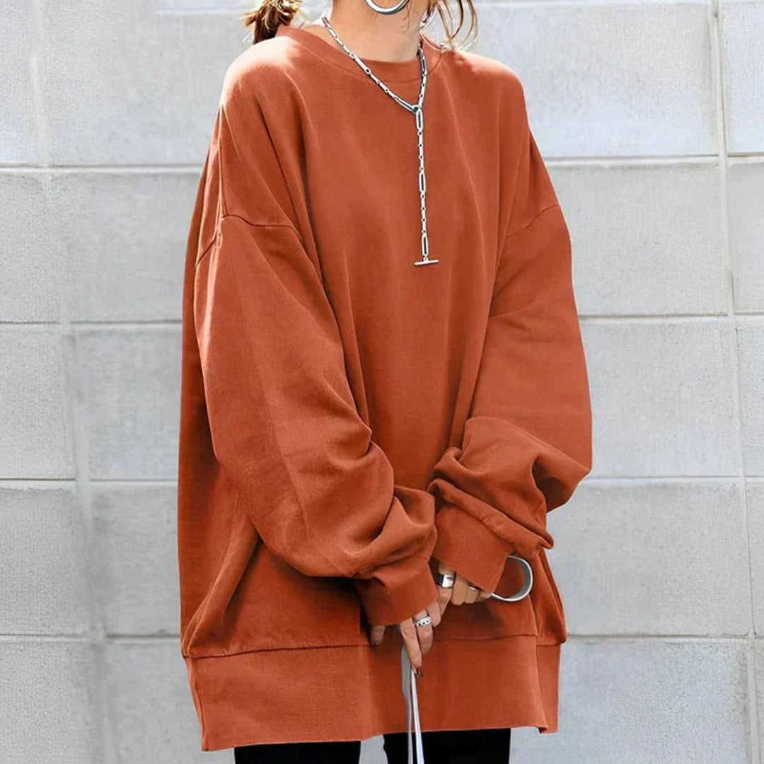 Women's Oversized Tunic Sweater Drop-Shoulder Crewneck Long Sleeve - Orange