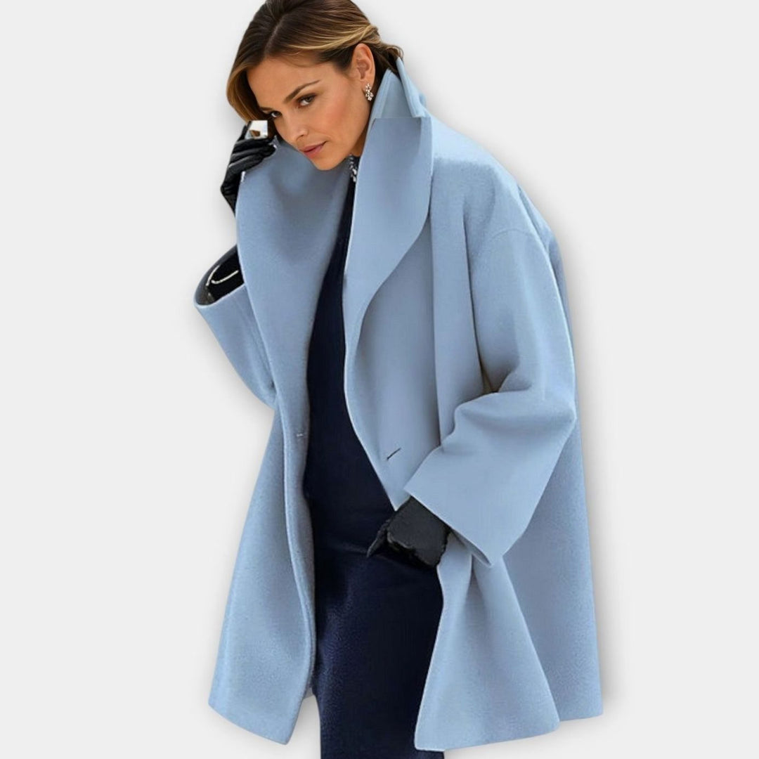 Women's Oversized Wide-Collar Relaxed-Fit Winter Coat - Blue
