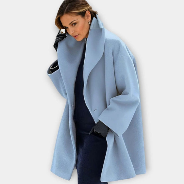 Women's Oversized Wide-Collar Relaxed-Fit Winter Coat - Blue