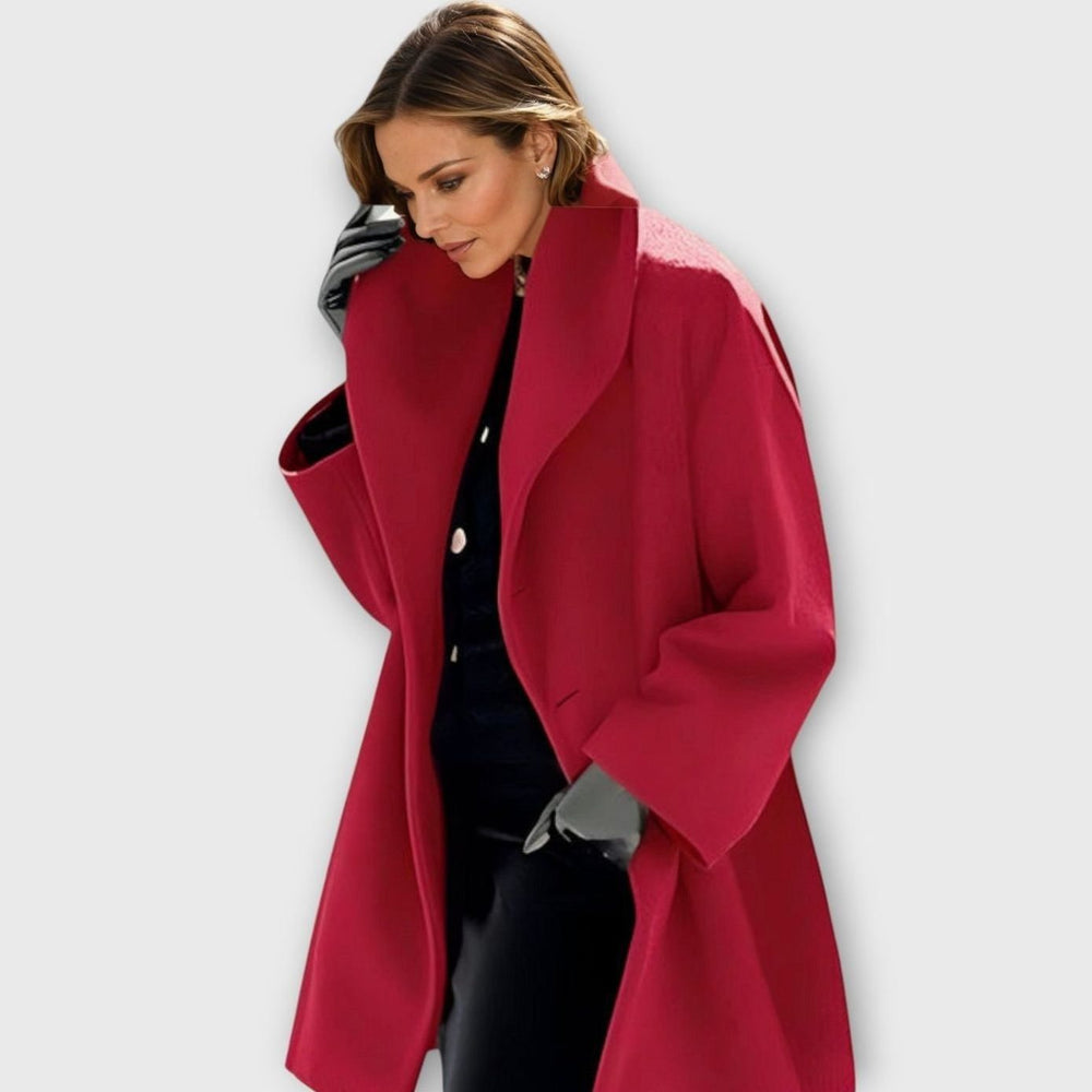 Women's Oversized Wide-Collar Relaxed-Fit Winter Coat - Red
