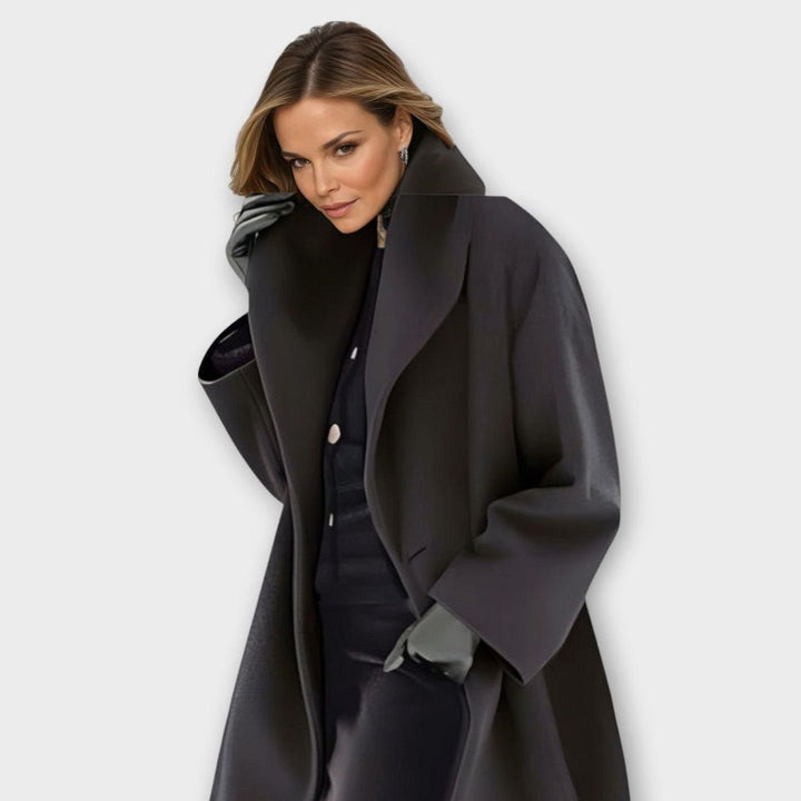 Women's Oversized Wide-Collar Relaxed-Fit Winter Coat - Black