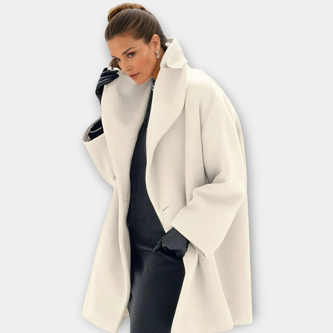 Women's Oversized Wide-Collar Relaxed-Fit Winter Coat - White