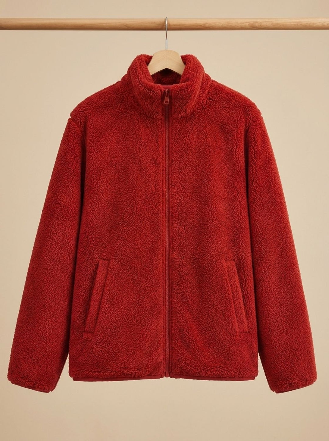 Women's Plush Full-Zip Fleece Jacket Stand Collar - Coral