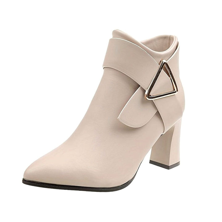 Women's Pointed-Toe Block Heel Ankle Boots Buckle Detail
