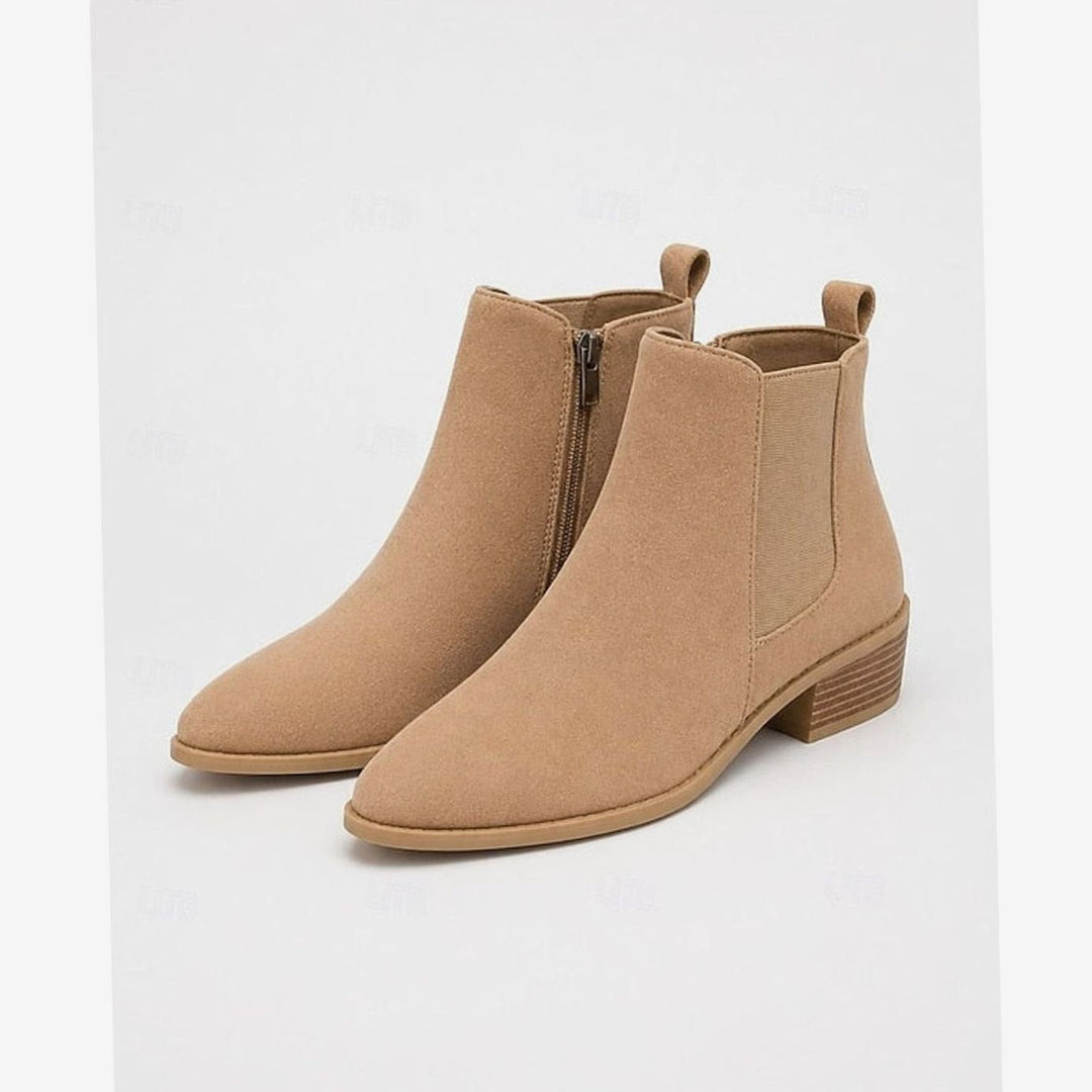 Women's Pointed-Toe Block Heel Side-Zip Chelsea Ankle Boots - Khaki