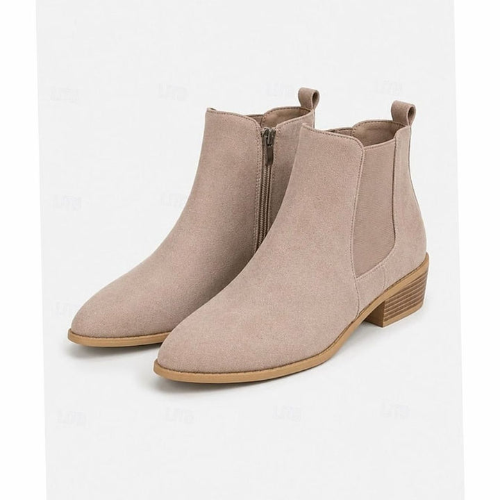 Women's Pointed-Toe Block Heel Side-Zip Chelsea Ankle Boots - Gray