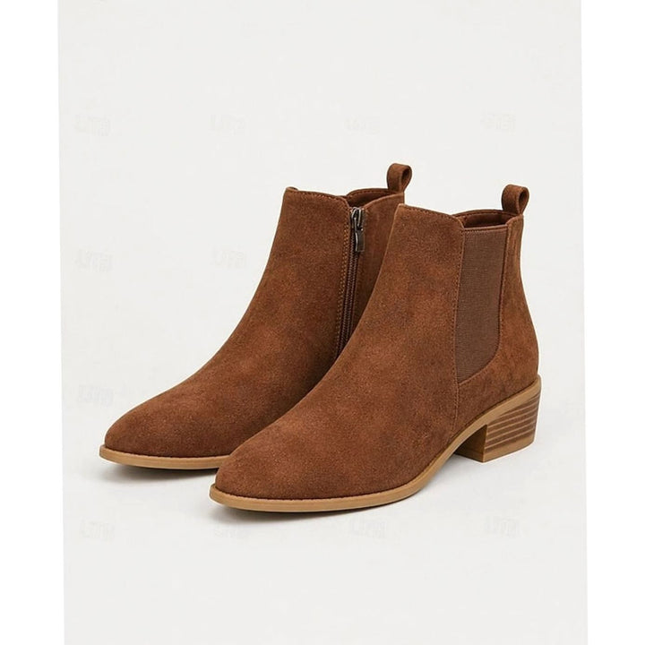 Women's Pointed-Toe Block Heel Side-Zip Chelsea Ankle Boots - Dark Brown