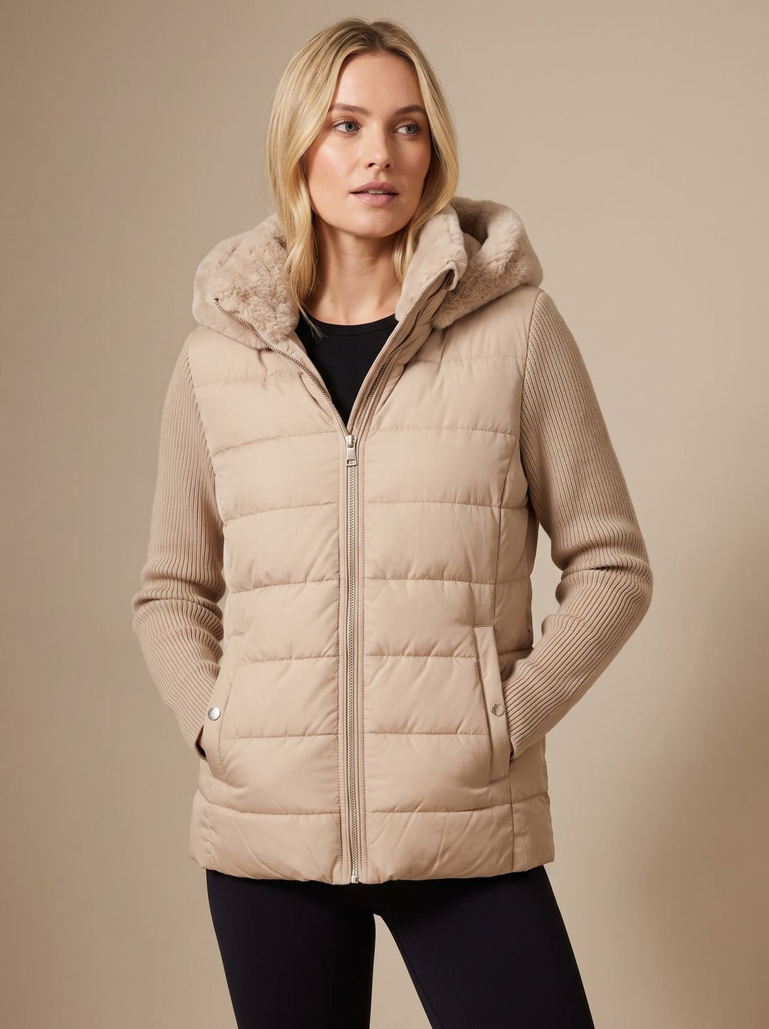 Women's Quilted Faux Fur Hooded Puffer Winter Jacket