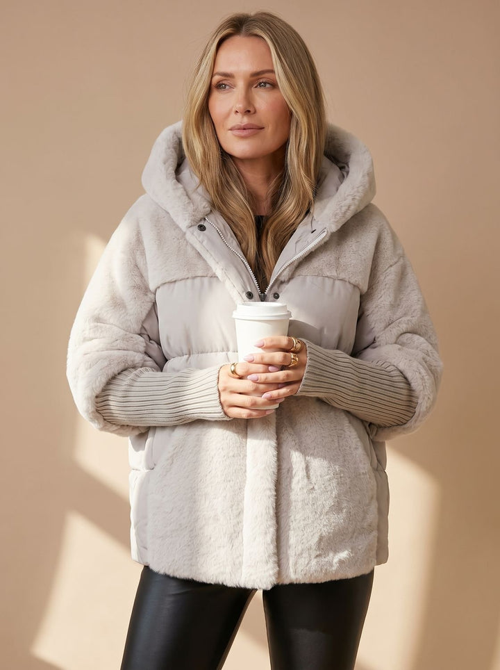 Women's Quilted Faux Fur Hooded Puffer Winter Jacket