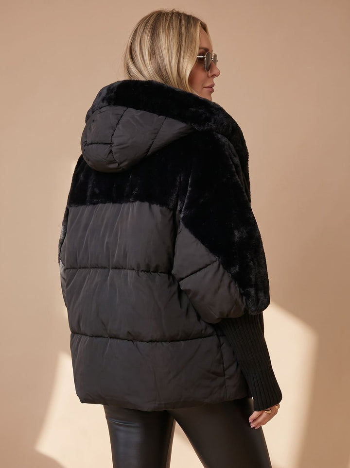 Women's Quilted Faux Fur Hooded Puffer Winter Jacket