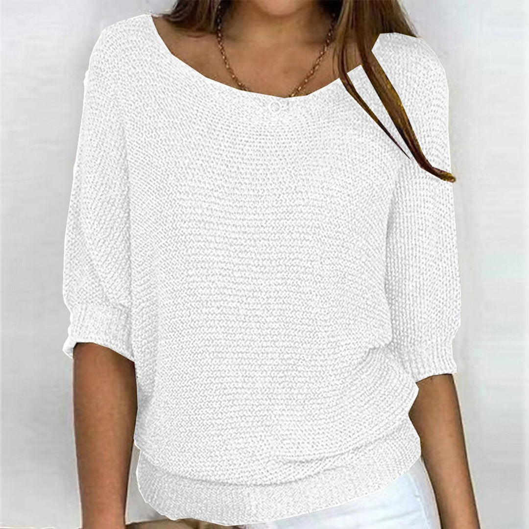Women's Relaxed Batwing-Sleeve Knit Pullover Sweater - White