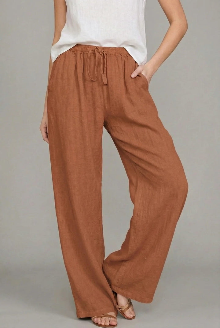 Women's Relaxed Drawstring Wide Leg Pants Linen Summer - Orange