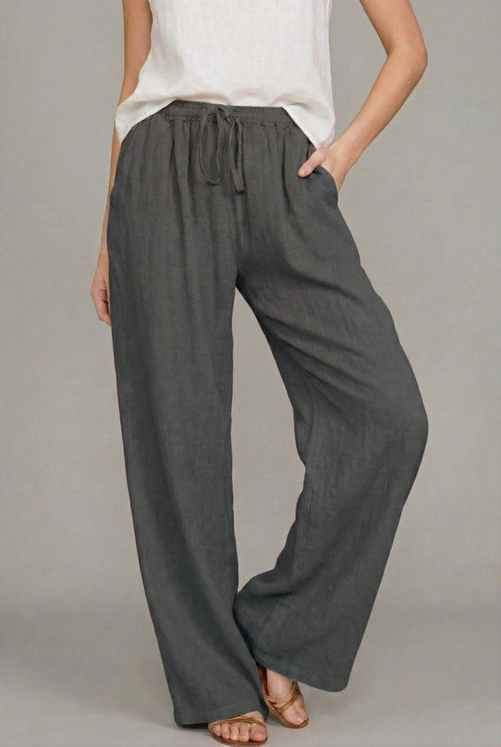 Women's Relaxed Drawstring Wide Leg Pants Linen Summer - Dark gray