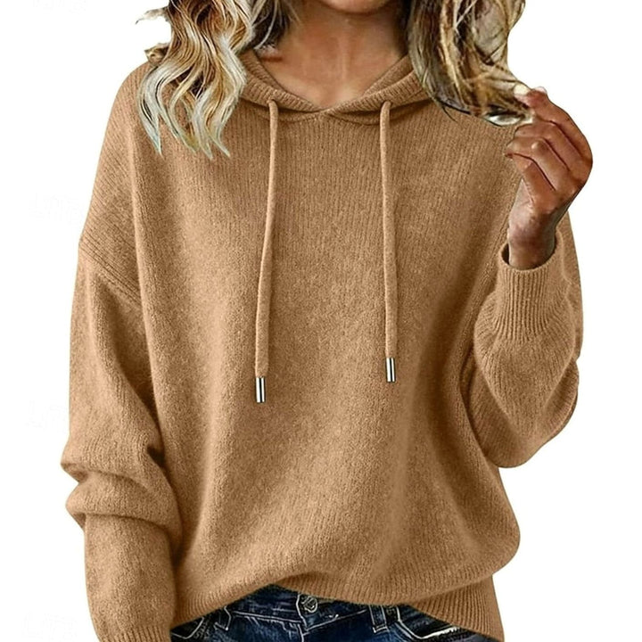 Women's Relaxed-Fit Drawstring Hooded Knit Sweater, Green - Khaki