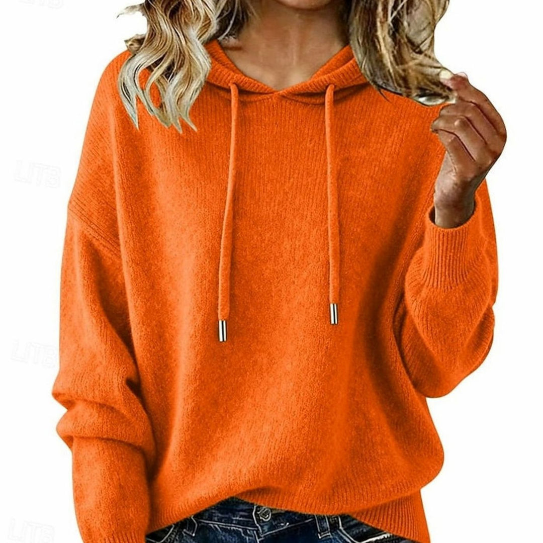 Women's Relaxed-Fit Drawstring Hooded Knit Sweater, Green - Orange