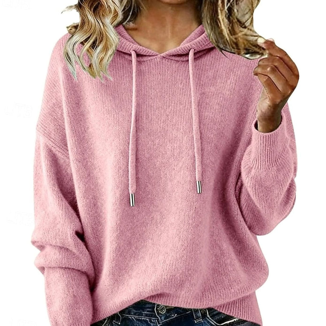 Women's Relaxed-Fit Drawstring Hooded Knit Sweater, Green - Pink