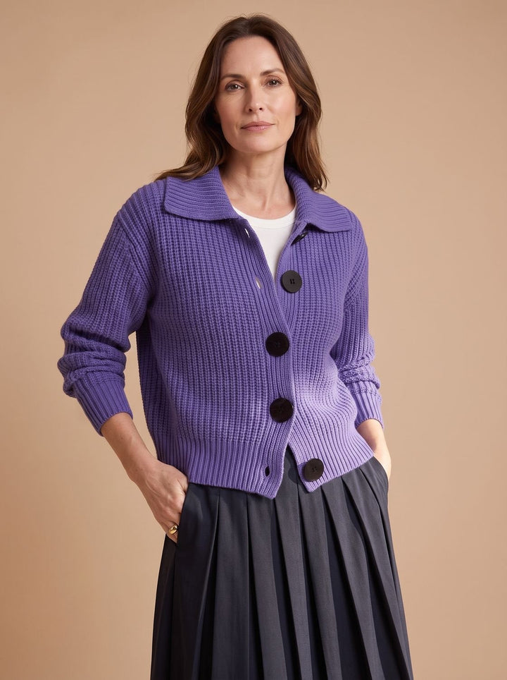 Women's Relaxed-Fit Ribbed Knit Folded-Collar Pullover Sweater