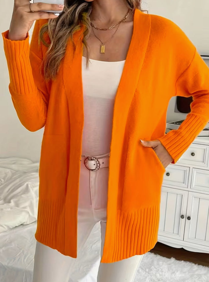 Women's Relaxed Open-Front Knit Cardigan - Orange Red