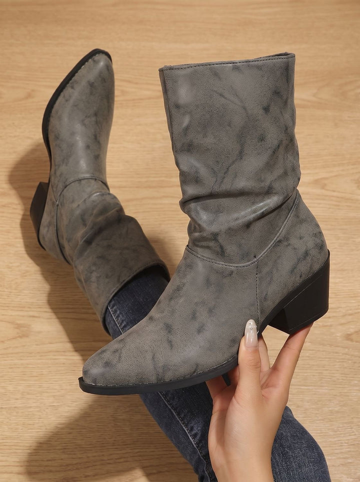 Women's Slouch Mid-Calf Block Heel Faux Leather Boots - Gray