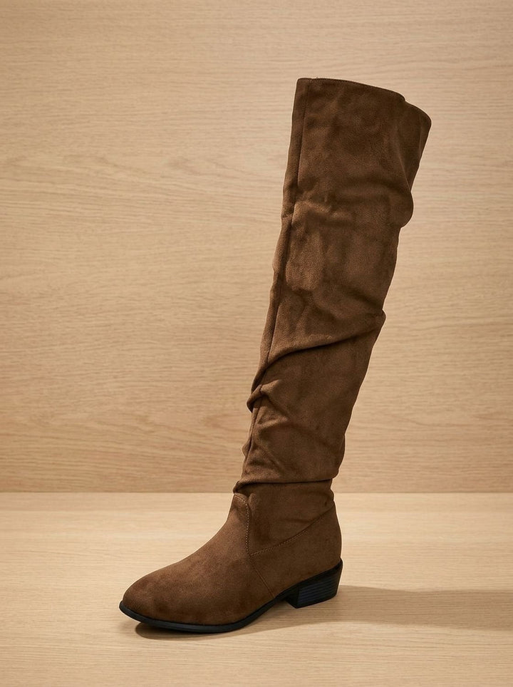 Women's Slouchy Over-the-Knee High Boots Pointed Toe Low Stacked Heel