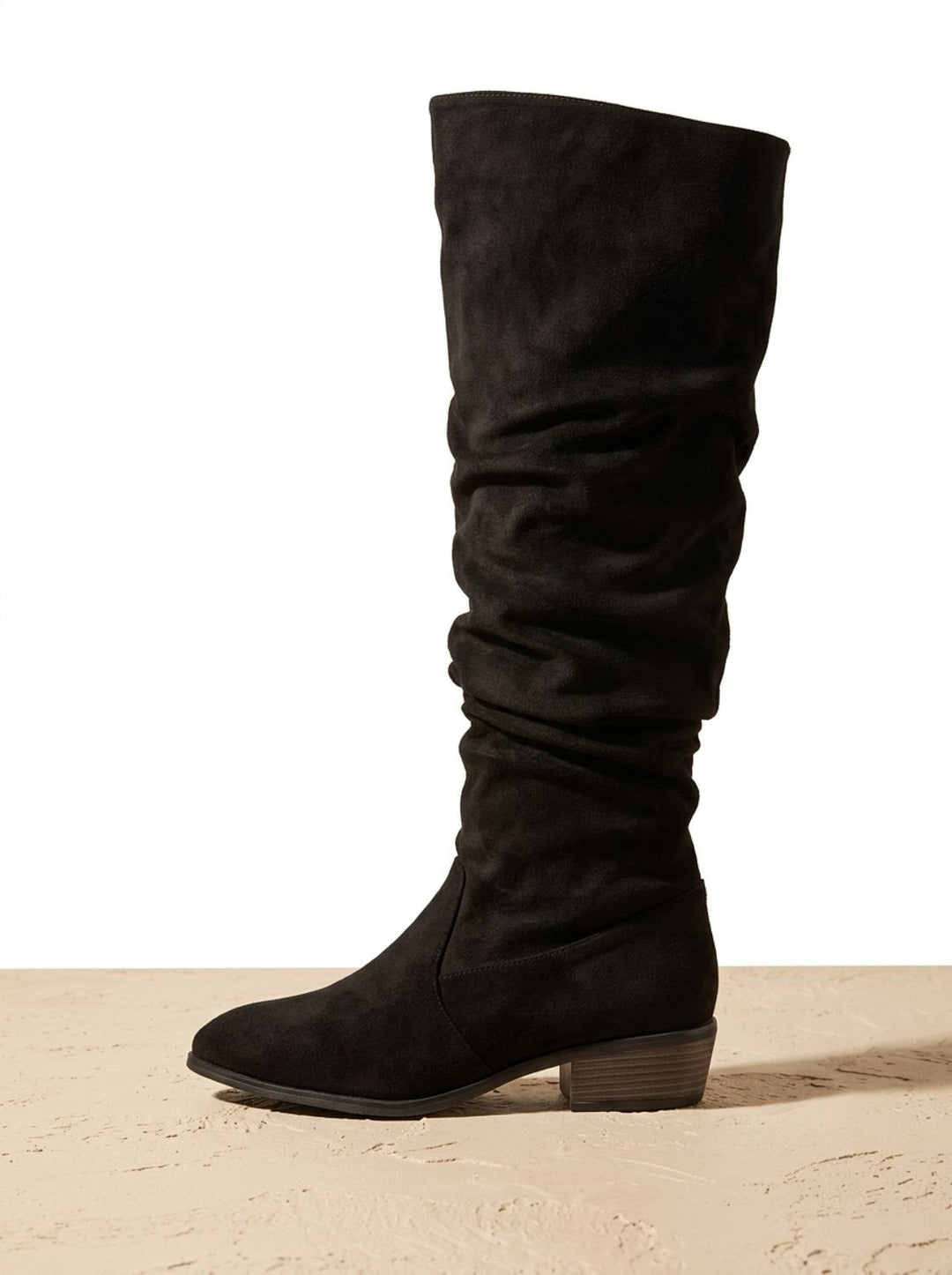 Women's Slouchy Over-the-Knee High Boots Pointed Toe Low Stacked Heel