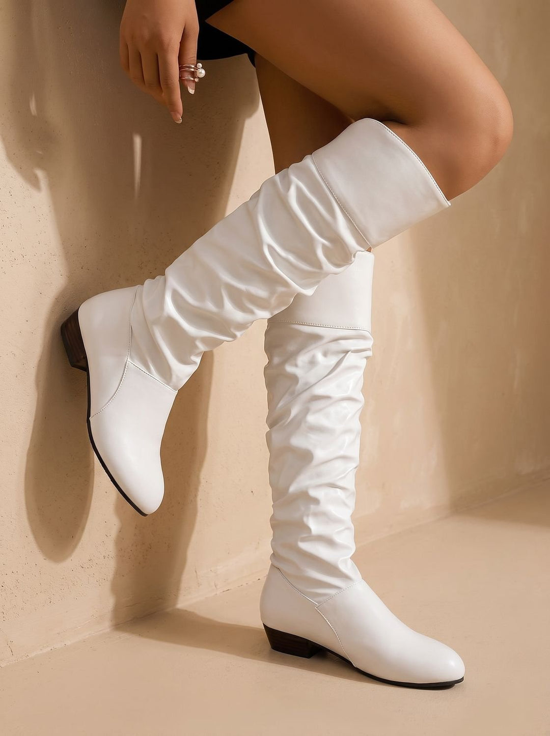 Women's Slouchy Pointed-Toe Pull-On Knee High Boots - White