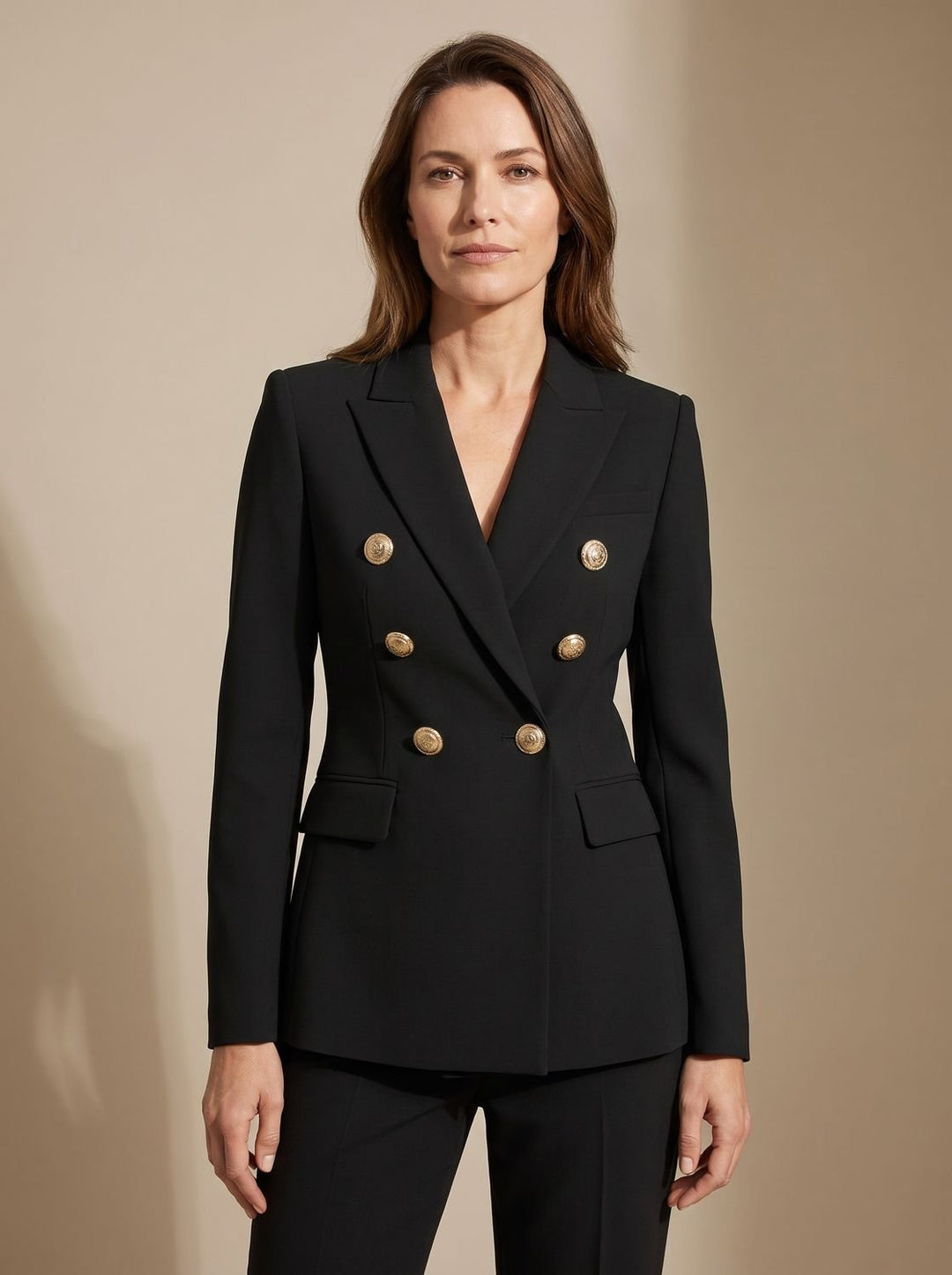 Women's Tailored Double-Breasted Gold-Button Blazer