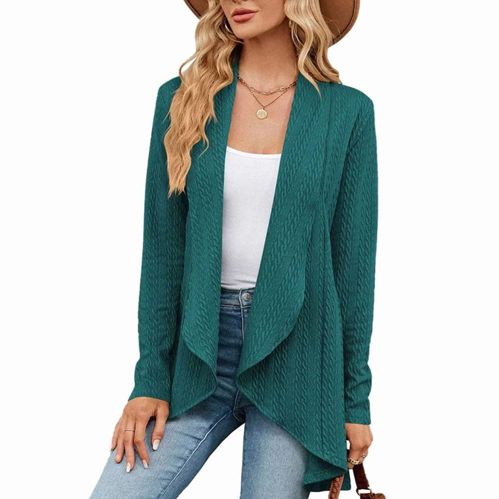 Women's Textured Open-Front Long Sleeve Cardigan - Green