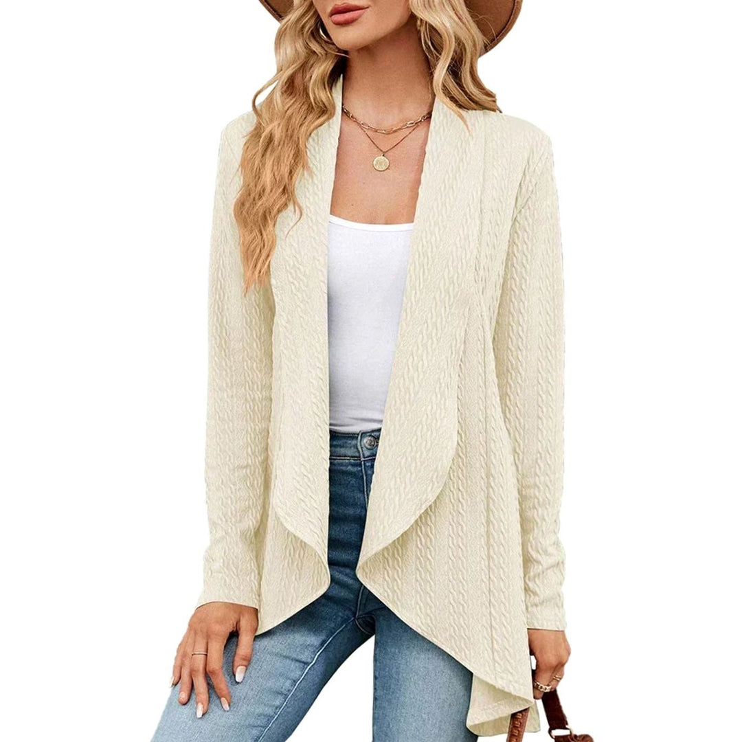 Women's Textured Open-Front Long Sleeve Cardigan - Beige