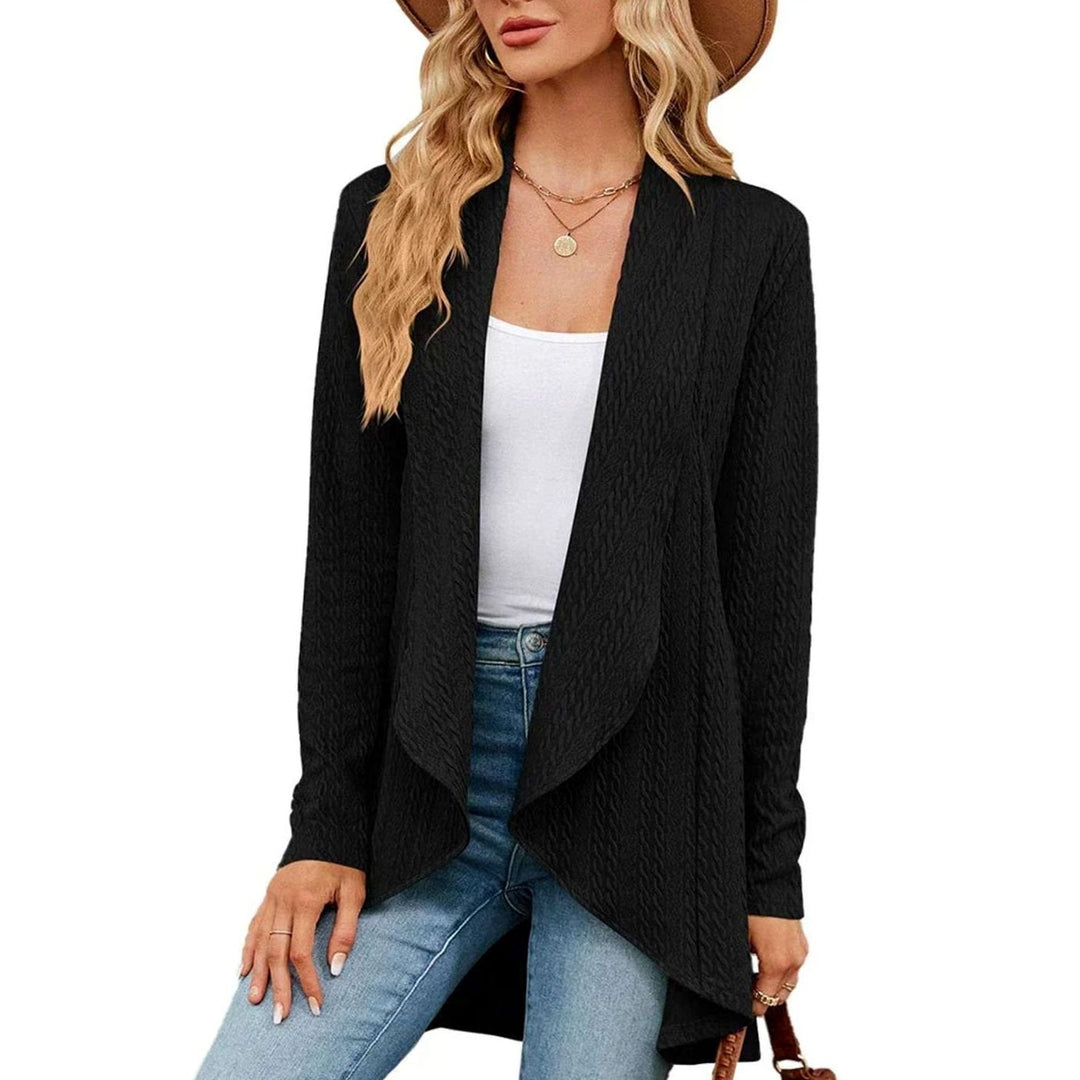 Women's Textured Open-Front Long Sleeve Cardigan - Black