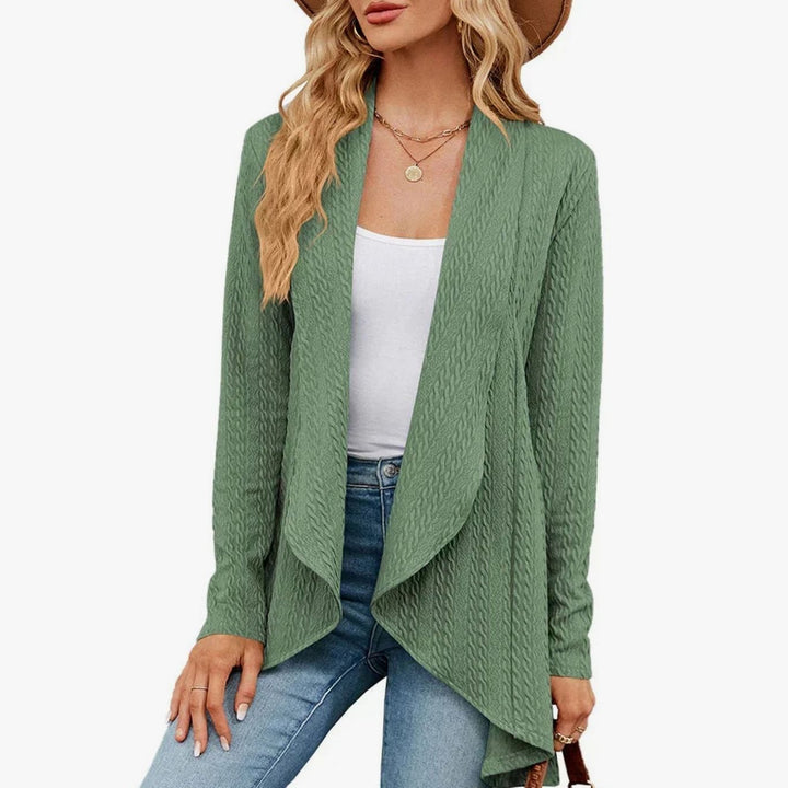 Women's Textured Open-Front Long Sleeve Cardigan - Light Green