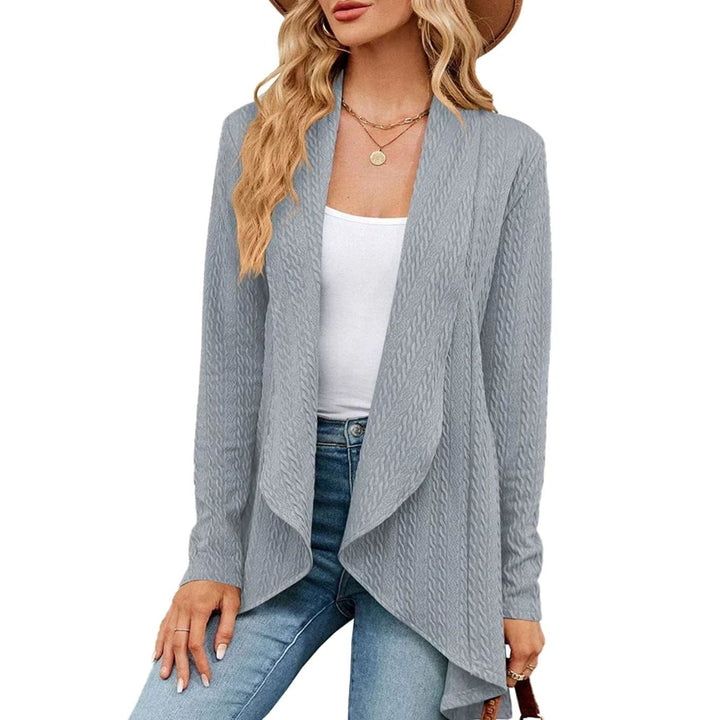 Women's Textured Open-Front Long Sleeve Cardigan - Grey