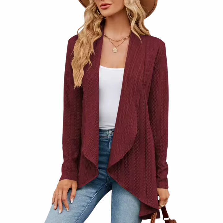 Women's Textured Open-Front Long Sleeve Cardigan - Red