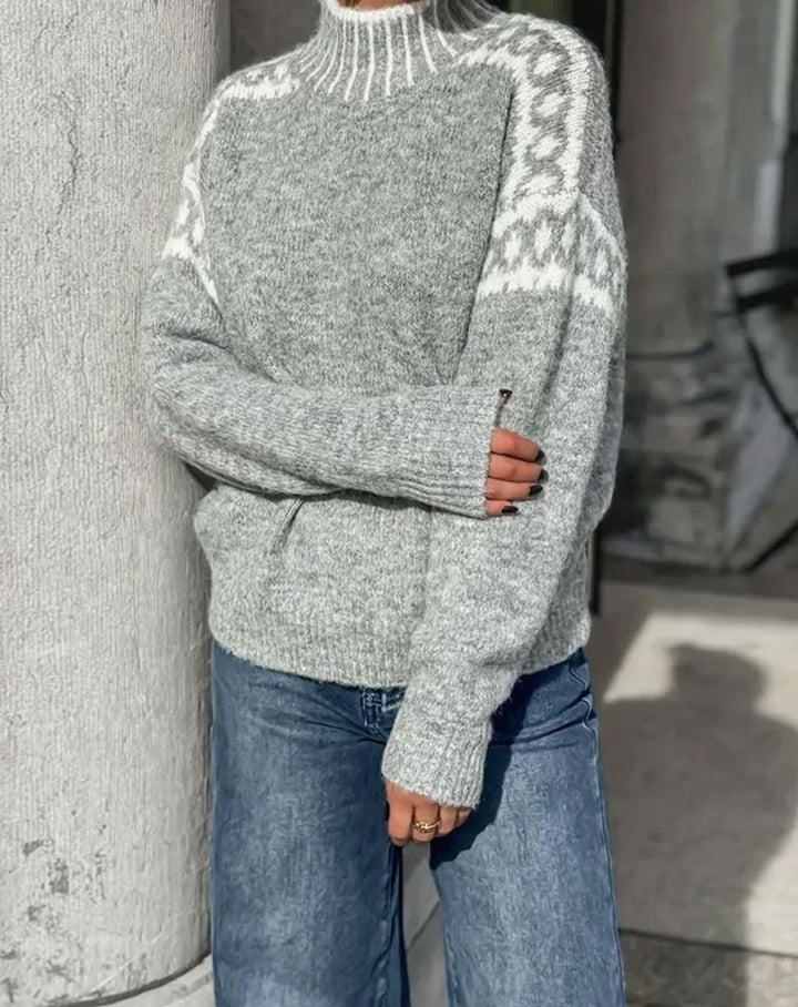 Women's Turtleneck Patterned Relaxed-Fit Knit Sweater