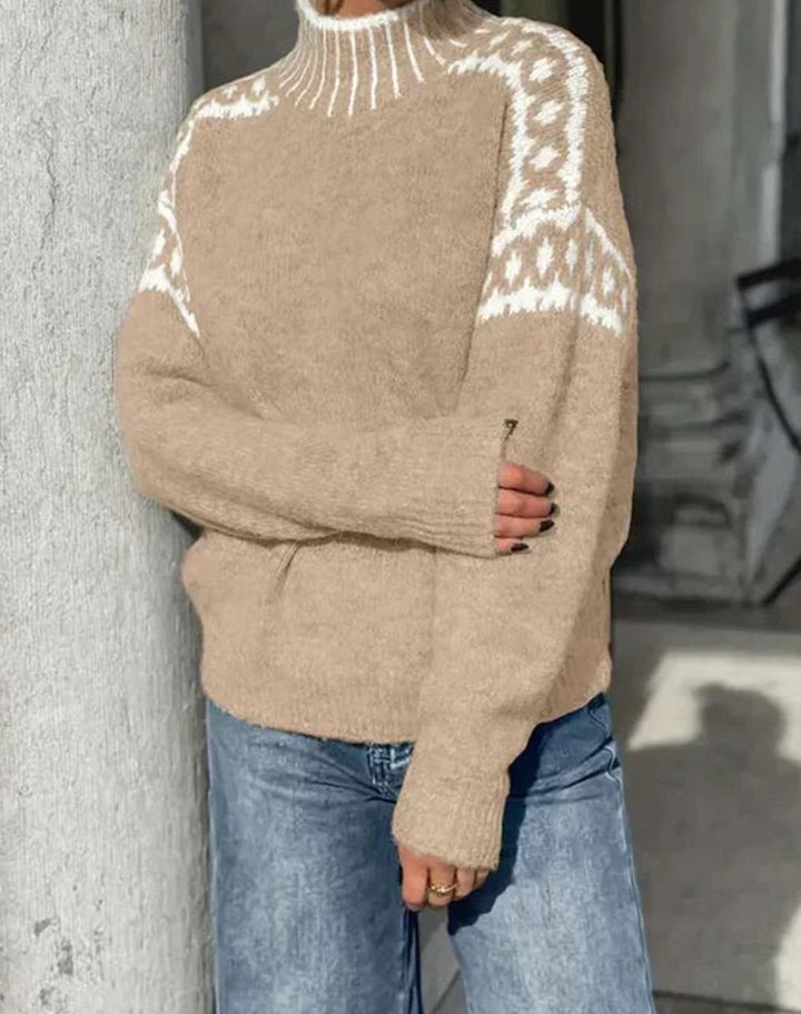 Women's Turtleneck Patterned Relaxed-Fit Knit Sweater