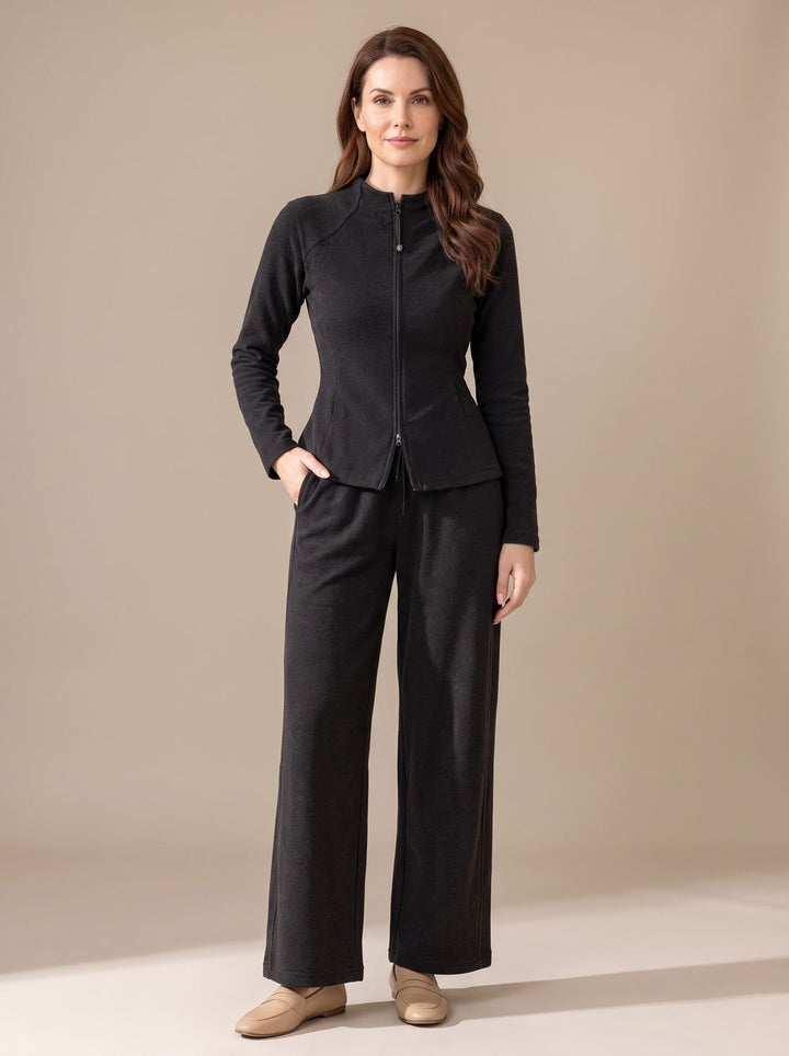 Women's Two-Piece Zip-Front Wide-Leg Knit Matching Set
