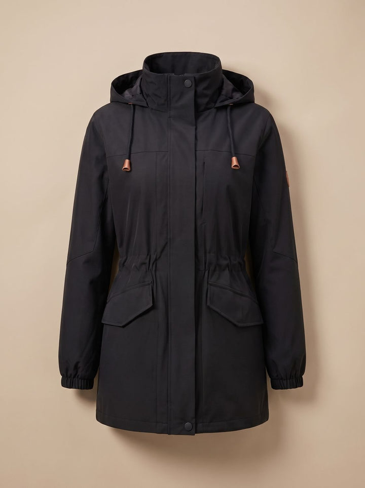 Women's Water-Resistant Hooded Drawstring Parka Coat - Women's Black